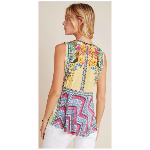 NWOT Anthropologie Bhanuni By Jyoti Mixed Print Beaded Top  Size XS - Picture 2 of 15